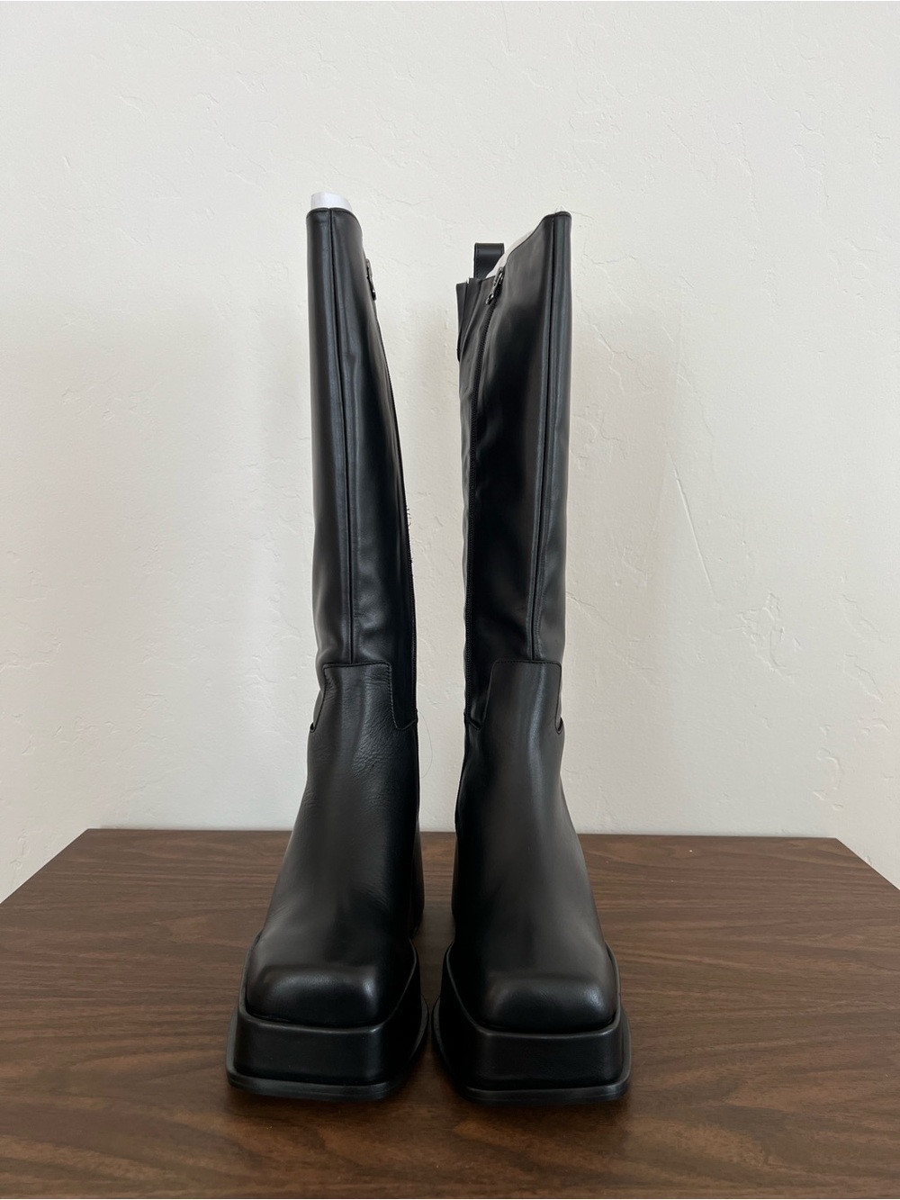 L'INTERVALLE Black Platform Knee-High Chunky Square Toe Heeled Boots 38 - Picture 2 of 8